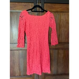 Diane Von Fustenburg Size 2 Lace Sheath Dress‎ Coral Pink